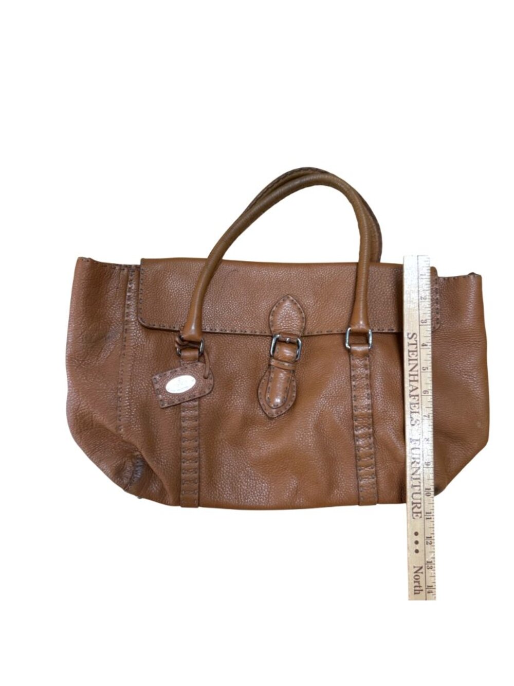 Fendi Selleria Italy Women's Satchel Bag Brown Leather Sterling Silver Plate 8BR - Picture 12 of 16